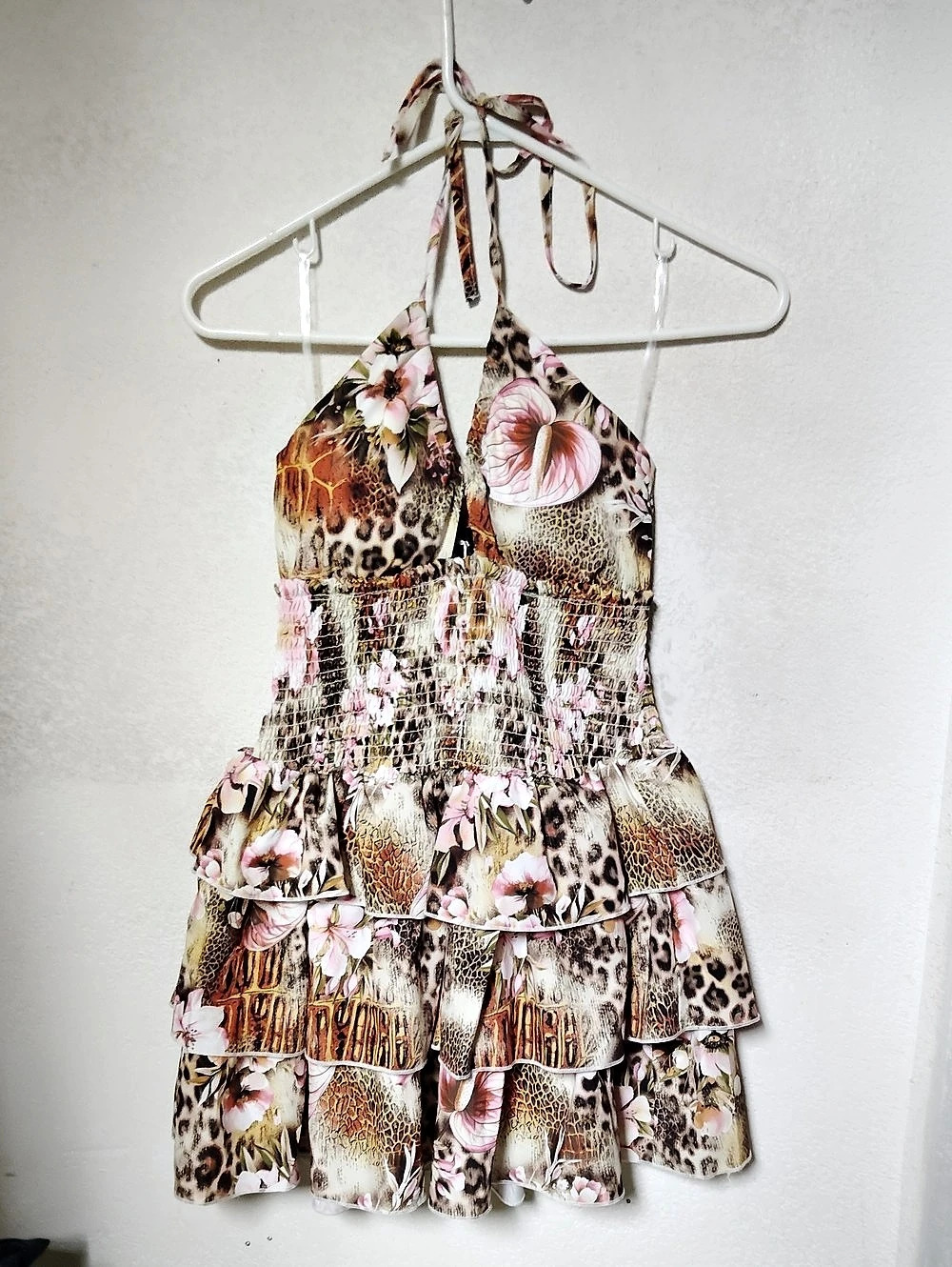 Fusionista Women'Small Mini Halter Dress in Brown & Pink Size Small NWT